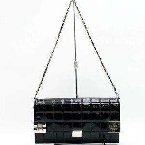 Chanel east west Quilted Patent Chocolate Bar shoulder chain purse